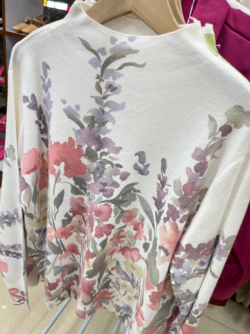 Women High Neck Floral Printed Knitted Pullover